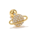 Golden Saturn cartilage stud earring with cubic zirconia crystals and ball screw back - Saturn Pave Style (EGD0371) / Gold