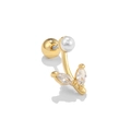 Gold-plated 18k shell flower tragus earring with white pearl and marquise zircon studs - Pearl Marquise Zirconia Leaf (EGD0385) / Gold