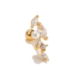18k gold-plated floral stud featuring zircon petals and a central white pearl - Marquise Zirconia Pearl Flower Cluster (EGD0386) / Gold