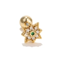 Gold starburst cartilage stud with center green gem and screw back ball closure - Vintage Starburst Emerald Style (EGD0399)