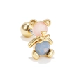 Golden bear cartilage stud earring with pink cat eye stone and light blue faceted crystal - Bear Style Cat Eye Texture (EGD0375) / Gold