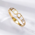 Minimalist gold stainless steel open bangle with roman numerals and shell inlay - Roman Numeral Double Circle Shell Style (TT0859)