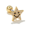 Orecchino a stella dorata con faccina sorridente, zirconi e perno in acciaio inossidabile - Stile Faccina Sorridente Stella (EGD0608)