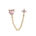 Orecchini a catena d'oro con pietra a cuore rosa e perno a fiore in opale in acciaio inox - Stile Catena Cuore Fiore (EGD0135)