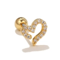 Golden heart stud earring with micro-paved white zircons and a secure screw back ball - Heart Style (EGD0545) / Gold