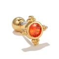 Golden flower cartilage stud earring with orange zircon and secure screw ball backing - Orange-red Stone Round Style (EGD0558) / Gold