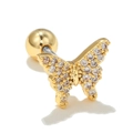 Golden butterfly cartilage stud earring with white zircon inlay and ball screw back - Butterfly Style (EGD0689)
