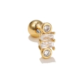 Gold flower-inspired screw-back ear piercing with rectangular and round cubic zirconia - Four Stone Vertical Style (EGD0432)