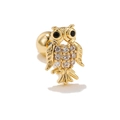 Golden owl stud earring with black eyes and clear cubic zirconia micro-pave setting - Owl Style (EGD0483)