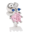 Pink heart-shaped zircon angel ear stud with silver screw ball back for cartilage - Pink Heart Angel (EGD0461 Pink Rhinestone, White Gold Plated)