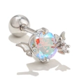 Sparkling butterfly cartilage stud earring with rainbow AB crystal and screw back - Iridescent Butterfly Wings (EGD0378 White Gold Plated)