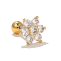 Golden flower helix stud earring with micro-paved cubic zirconia and screw back closure - Flower Cluster Style (EGD0556)