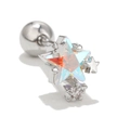 Star shaped silver ear stud with iridescent gem and secure screw back closure - Iridescent Star (EGD0376 White K)