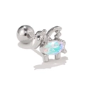 Unicorn stud earring in silver with iridescent opal stone and ball screw back - Iridescent Unicorn (EGD0593 White Gold Plated)