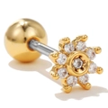 Gold flower stud earring with zircon stones and stainless steel screw back ball - Eight-petal Flower Style (EGD0131)