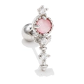 Orecchino a bacchetta magica in argento con opale rosa e zirconi e chiusura a sfera - Bacchetta Magica Occhio di Gatto Rosa (EGD0455 Rosa Placcato in Oro Bianco)