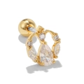 Piercing de oreja dorado con flor, circón blanco de gota y cierre de rosca seguro - Estilo Floral de Corona (EGD0324) / Dorado