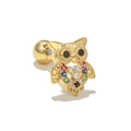 Gold owl ear cartilage stud with colorful cubic zirconia heart inlay and screw back - Colorful Owl Style (EGD0679)