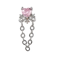 Orecchino a cuore rosa con doppie catene argentate e zirconi scintillanti - Doppia catena pendente con cuore rosa (EGD0459 Oro bianco)
