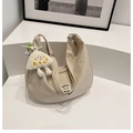 Beige nylon crossbody bag with Great Smile patch and cute plush cartoon keychain - Off White