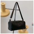 Sac cylindrique plissé noir moderne avec bandoulière en tissu réglable pour femme - Noir