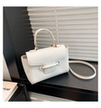 Elegant white litchi pattern leather handbag with cylindrical buckle and top handle - White