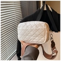 White quilted crossbody bag with stylish geometric jacquard wide shoulder strap - White