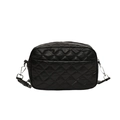 Zwarte gewatteerde crossbody cameratas met brede riem en zilverkleurige metalen accenten - Zwart
