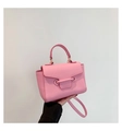 Pink lychee textured mini crossbody bag for women with top handle and strap - Pink