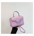 Lavender small crossbody bag with lychee texture and gold metal buckle hardware - Purple