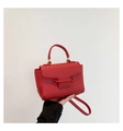 Red PU leather mini square bag with top handle and adjustable shoulder strap for women - Red