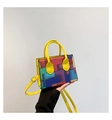 Borsa a mano colorata a motivi geometrici con manico giallo e tracolla regolabile - Giallo
