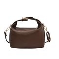 Dark brown embossed cloud pillow bag with rich rabbit pattern and gold hardware strap - Brown