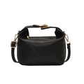 Minimalist black PU leather shoulder bag with rich rabbit embossed pattern and gold hardware - Black