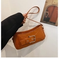 Brown crocodile embossed baguette bag with a large silver buckle for women - Brown