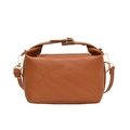 Caramel brown square handbag with rich rabbit letter embossing and gold hardware - Brown