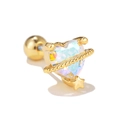 Golden heart planet ear stud with iridescent gem and screw ball back closure - Heart Planet Style (EGD0594) / Gold