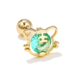Pendientes de cabeza de tigre en metal dorado con gema verde redonda y cierre de bola - Estilo Cabeza de Tigre Piedra Verde (EGD0480 Verde)