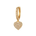 Makro-Detail goldener Herz-Ohrringe mit weißen Zirkonia-Pavé und kleinen Creolen - Gold Herz Stil (EK00043)