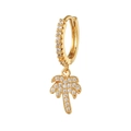 Klassische goldene Creolen mit Palmenanhänger und weißen Zirkonia-Kristallen besetzt - Gold Kokospalme Stil (EK00049)