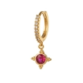 Klassische goldene Creolen mit rotem Edelstein-Anhänger und funkelnden Zirkonia - Gold Rubin Stil (EK00030)