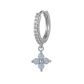 Silberne Creolen mit blauem Opal-Kreuzanhänger und weißem Zirkonia-Inlay - Vierblättriger Blumenstil / Silber