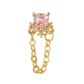 Ohrring mit rosa Herzkristall, Goldkette, Blumenmuster und funkelnden Steinakzenten - Rosa Zirkon-Herz-Langkettenschmuck (EGD0459)