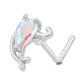 Piercing de nariz en L de cobre con circonita AB en forma de pera y acabado plata - Forma de Gota de Agua/Pera (BD00595) / Plateado