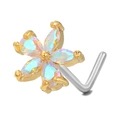 Detalle de piercing de nariz de flor con cinco pétalos, cristales AB y barra en forma de L - Estilo de Flor de Cinco Pétalos (BD00478) / Dorado
