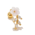 Minimalistischer Gold-Blumenohrstecker mit rosa Harzblüten und Blattkristallen - Weißer Blumen-Blatt-Stil (EGD0383)