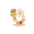 Blumenohrstecker mit weißen Muschelblättern und bunten Zirkoniasteinen in Goldfinish - Bunter Zirkon-Muschel-Blumenstil (EGD0366)