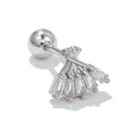 Detailed shot of silver fan-shaped cartilage stud with five sparkling zircon stones - Radiant Fan Style (EGD0699) / Silver