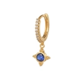 Orecchini a cerchio dorati con diamanti bianchi e pendente in gemma blu a stella - Stile Bussola / Blu/Oro