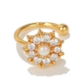 Golden flower ear cuff with iridescent opal center and sparkling zircon halo - Sunflower Flower Style(EGJ0040) / Gold